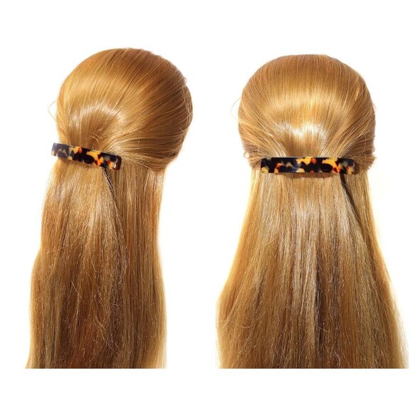 Medium Celluloid Hair Clip Barrette Handmade Golden Clasp for All Hair